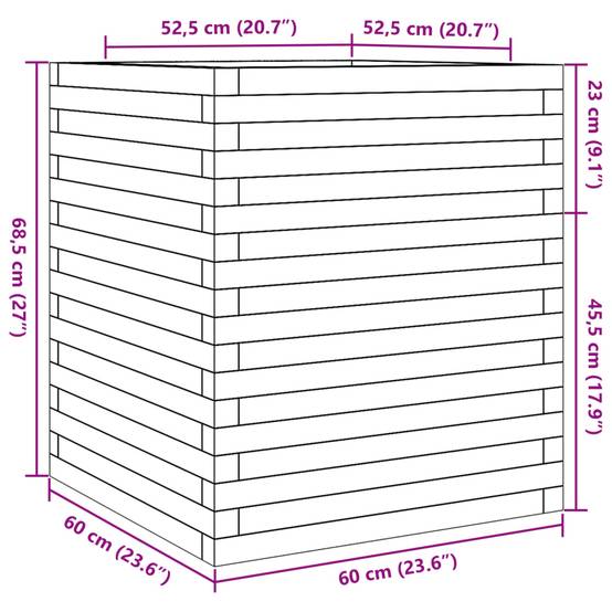 Jardinière Bois de Pin Massif Cire Marron 60 x 60 x 68.5 cm - PANGIVO - Image 10