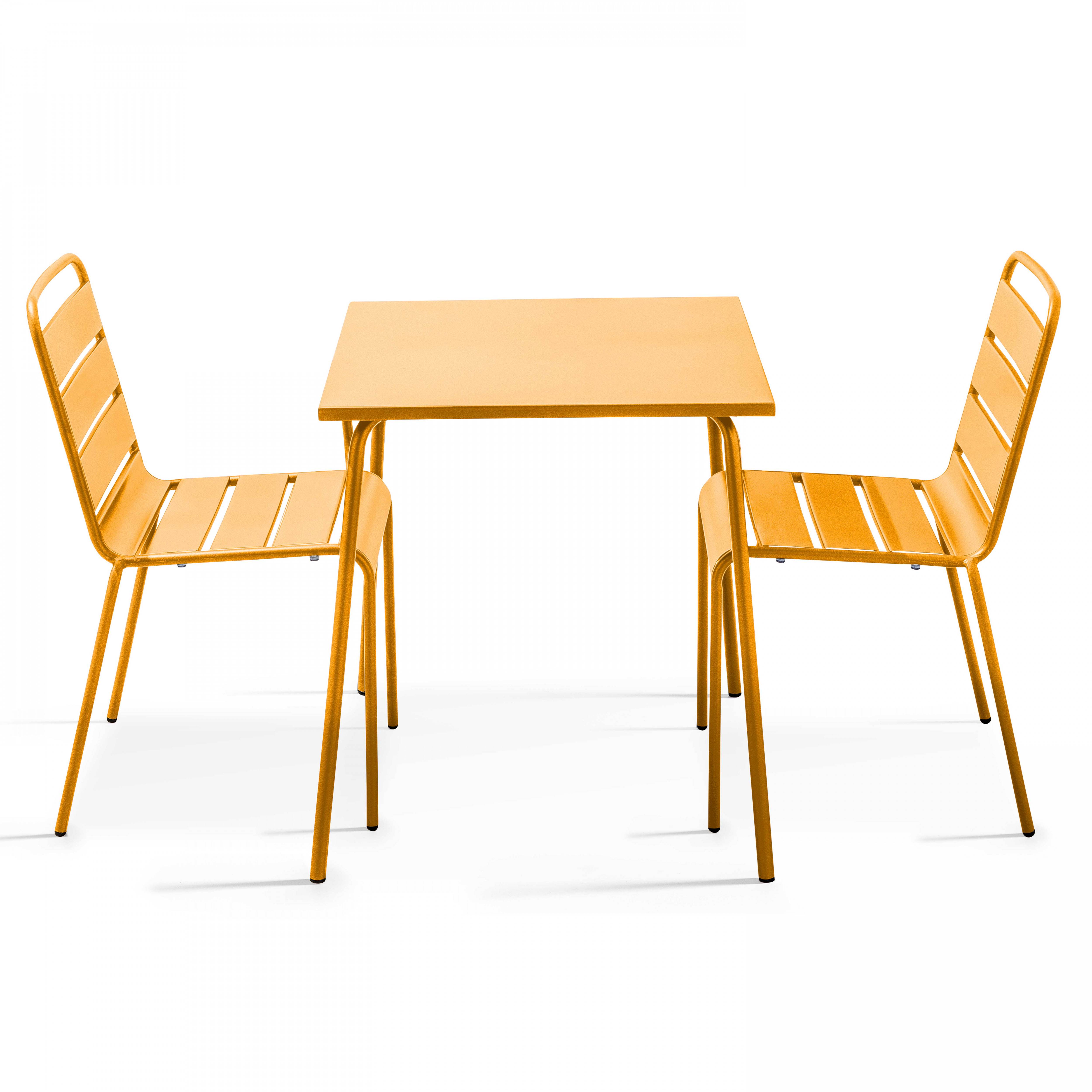 Oviala - Ensemble table de jardin carrée et 2 chaises acier jaune Palavas - Oviala - Imagen 1