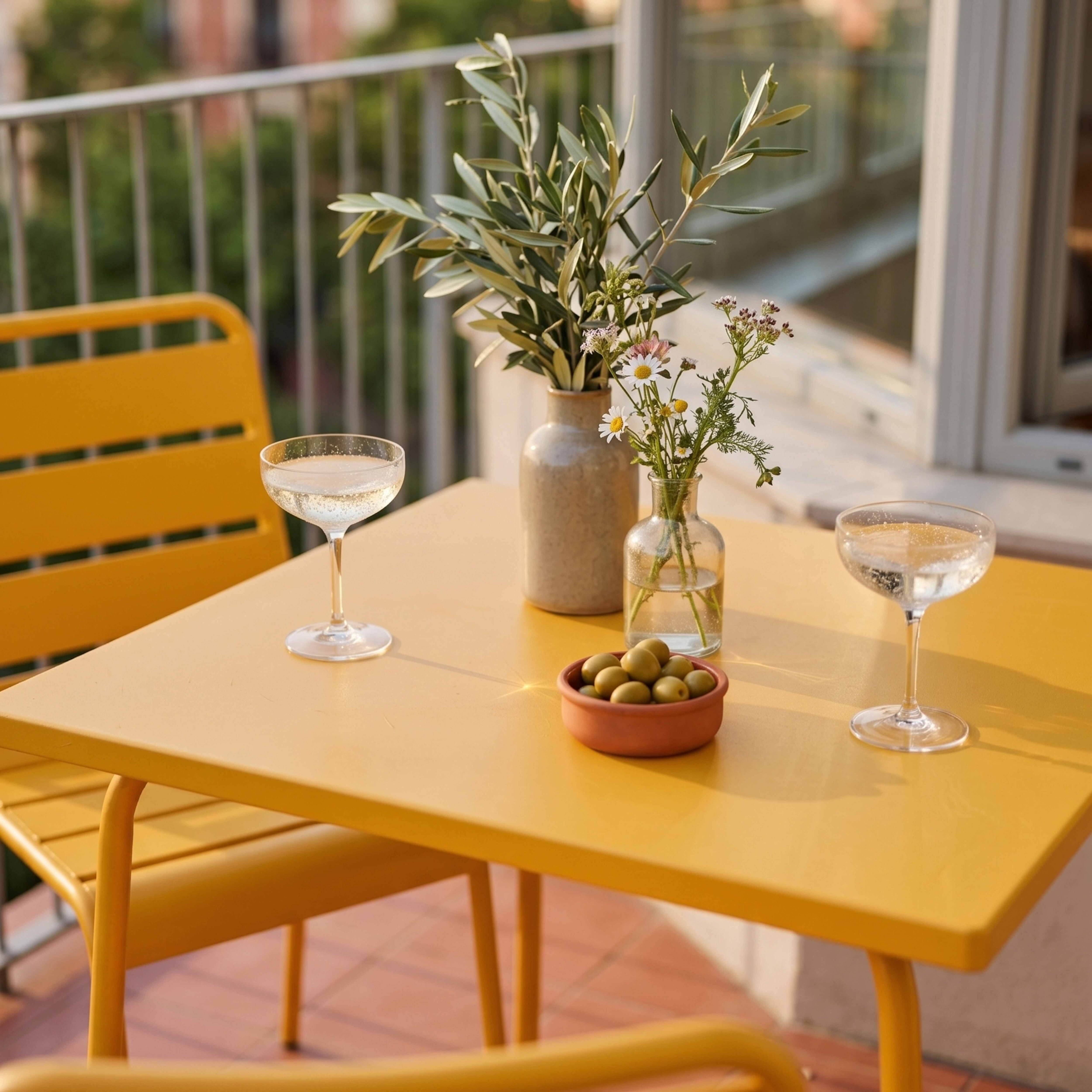 Oviala - Ensemble table de jardin carrée et 2 chaises acier jaune Palavas - Oviala - Imagen 3