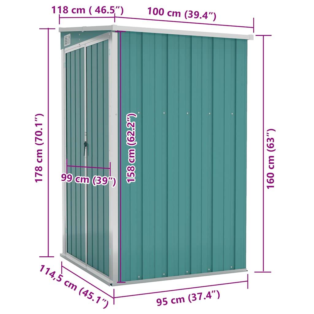 Vidaxl - Remise de jardin murale Vert 118x100x178 cm Métal galvanisé vidaXL 316217 - Image 3