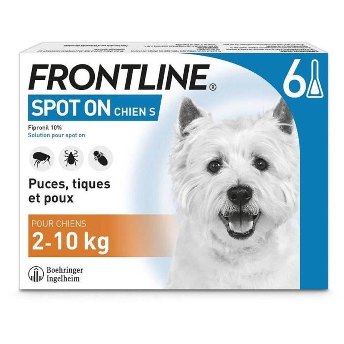 Frontline - Traitement antiparasitaire chien S 2 à 10 kg Spot On contre puces, tiques et poux broyeurs - FRONTLINE - Imagen 1