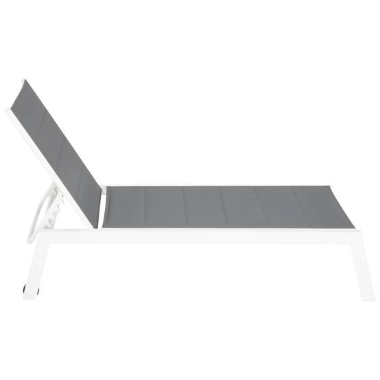 Set bain de soleil et table d'appoint BARBADOS en textilène gris - aluminium blanc - HAPPY GARDEN - Image 4