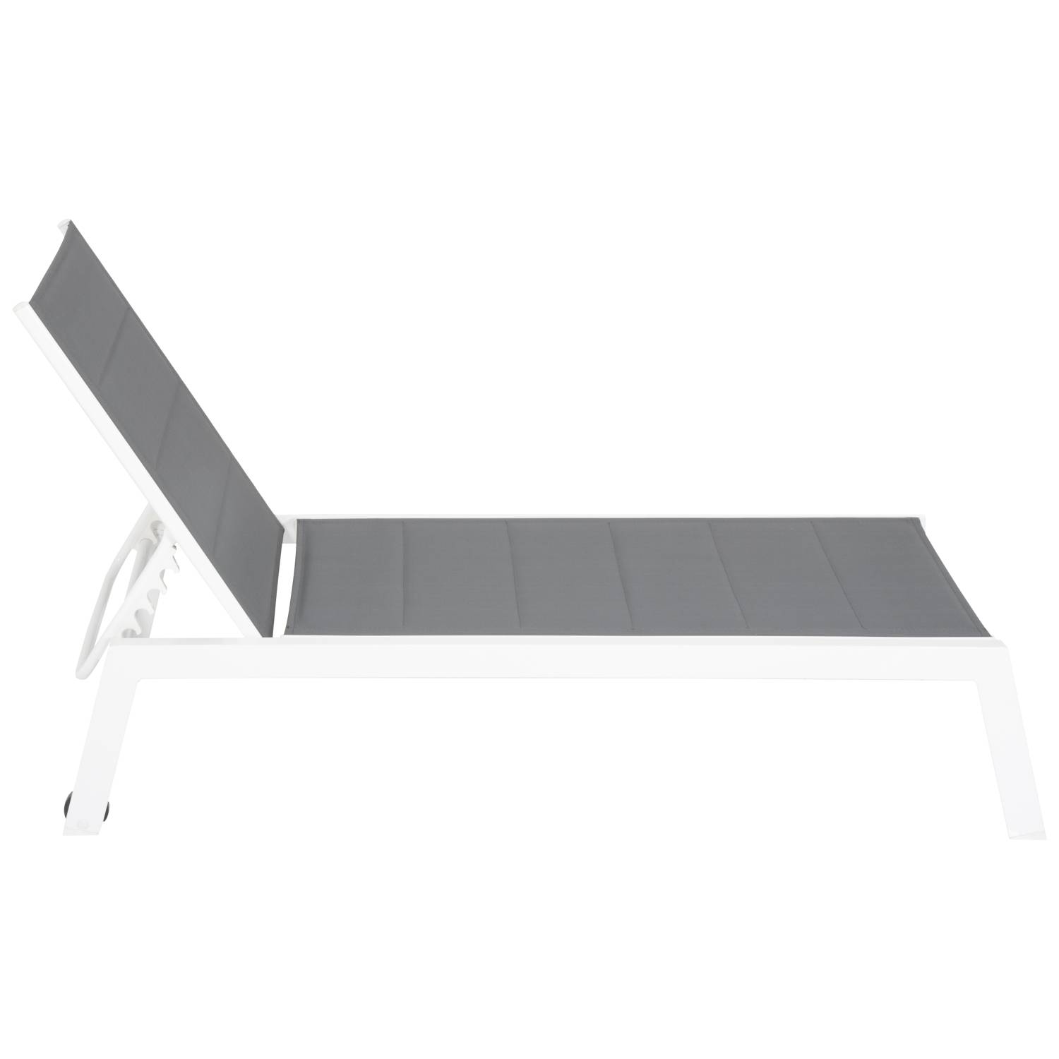 Set bain de soleil et table d'appoint BARBADOS en textilène gris - aluminium blanc - HAPPY GARDEN - Image 4
