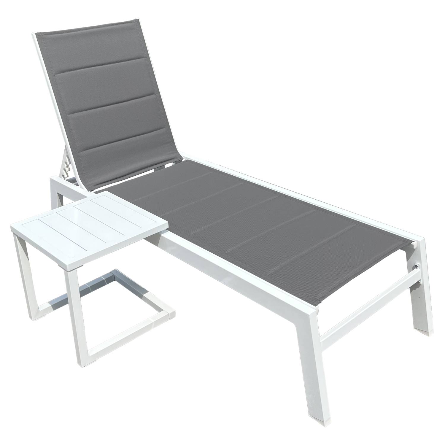 Happy Garden - Set bain de soleil et table d'appoint BARBADOS en textilène gris - aluminium blanc - HAPPY GARDEN - Imagen 1