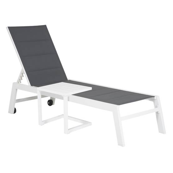Set bain de soleil et table d'appoint BARBADOS en textilène gris - aluminium blanc - HAPPY GARDEN - Image 3