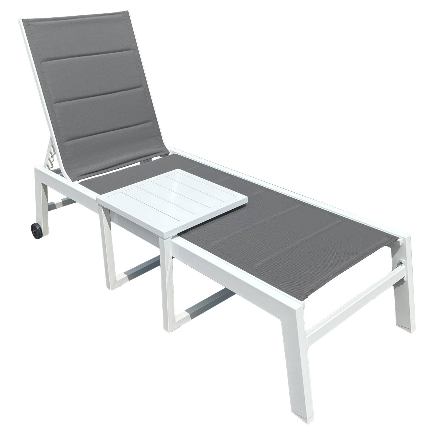 Happy Garden - Set bain de soleil et table d'appoint BARBADOS en textilène gris - aluminium blanc - HAPPY GARDEN - Imagen 8