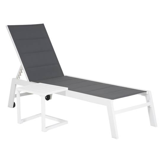 Set bain de soleil et table d'appoint BARBADOS en textilène gris - aluminium blanc - HAPPY GARDEN - Image 1
