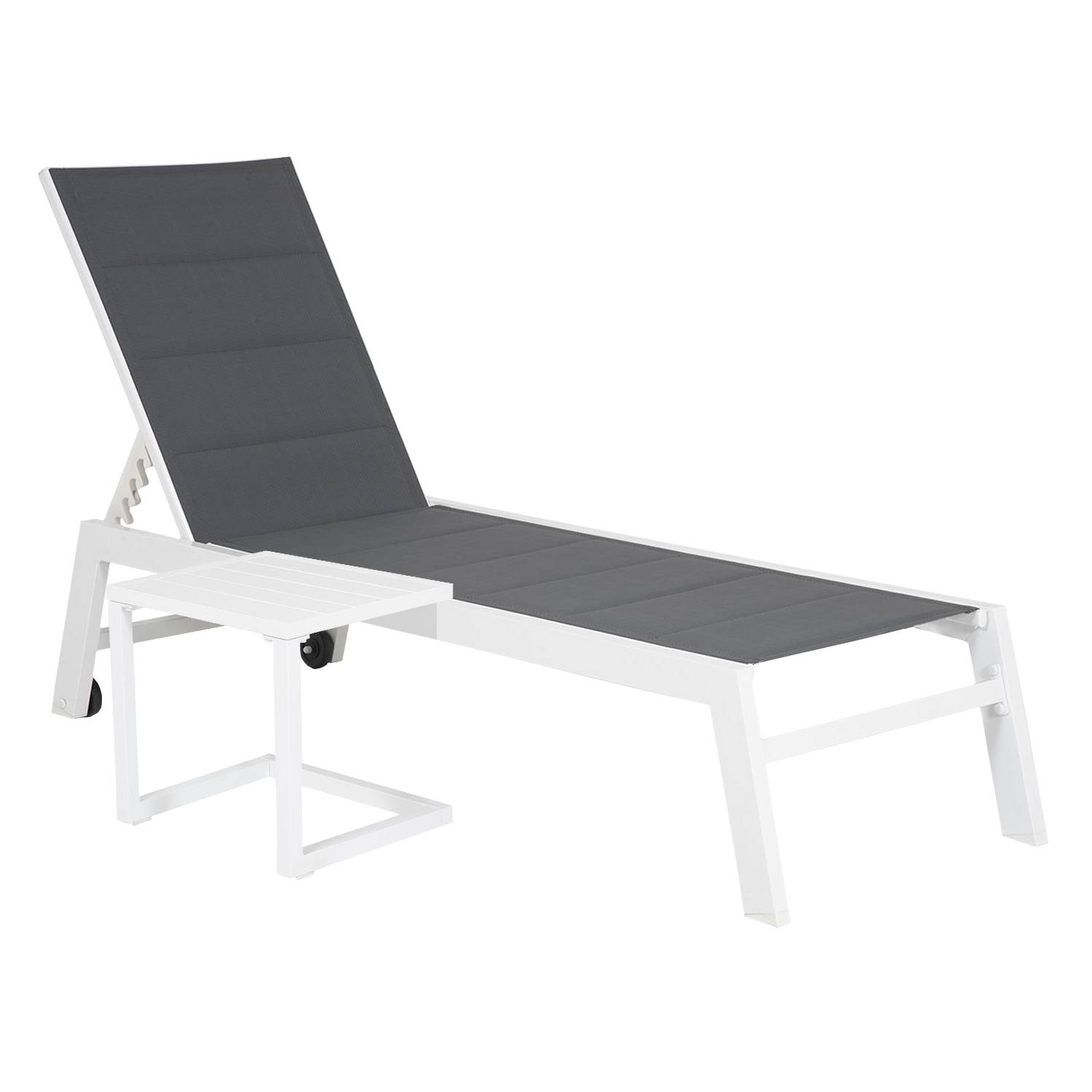 Set bain de soleil et table d'appoint BARBADOS en textilène gris - aluminium blanc - HAPPY GARDEN - Image 1