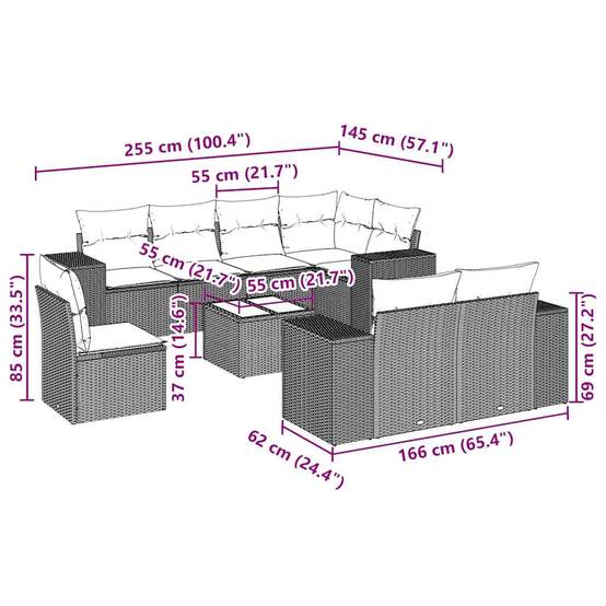 Salon de jardin 8 personnes Résine tressée Canapé modulable pour extérieur Gris Clair – ComfortXL Outdoor Living - Image 8