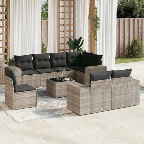 Salon de jardin 8 personnes Résine tressée Canapé modulable pour extérieur Gris Clair – ComfortXL Outdoor Living - Image 1