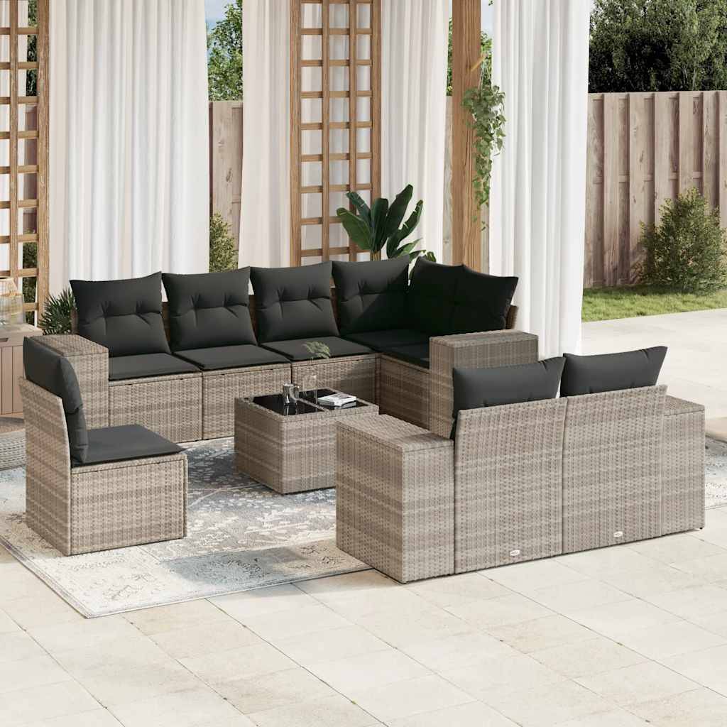 Salon de jardin 8 personnes Résine tressée Canapé modulable pour extérieur Gris Clair – ComfortXL Outdoor Living - Image 1