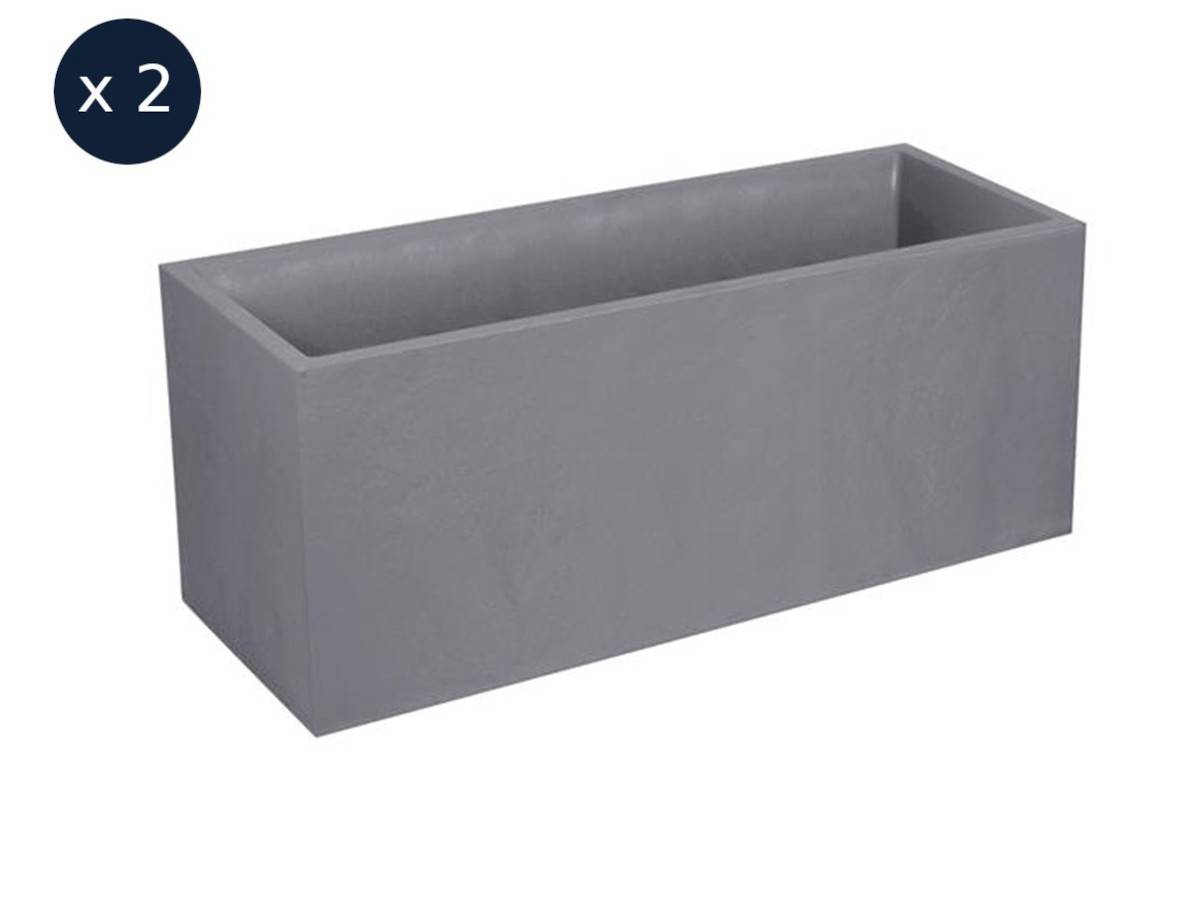 Eda - 2 Jardinières rectangulaire Volcania effet pierre 99,5 x 39,5 x 43,5 cm - Gris galet - Eda