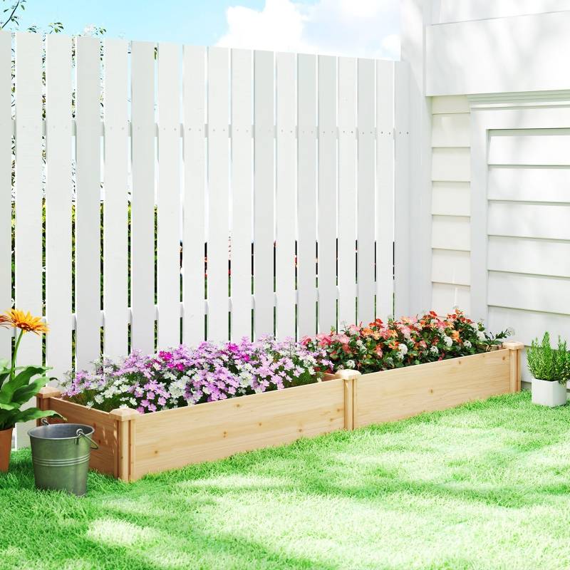Carré potager en bois massif pour jardin double zone 235x66x26cm naturel - ComfortXL Outdoor Living - Image 1