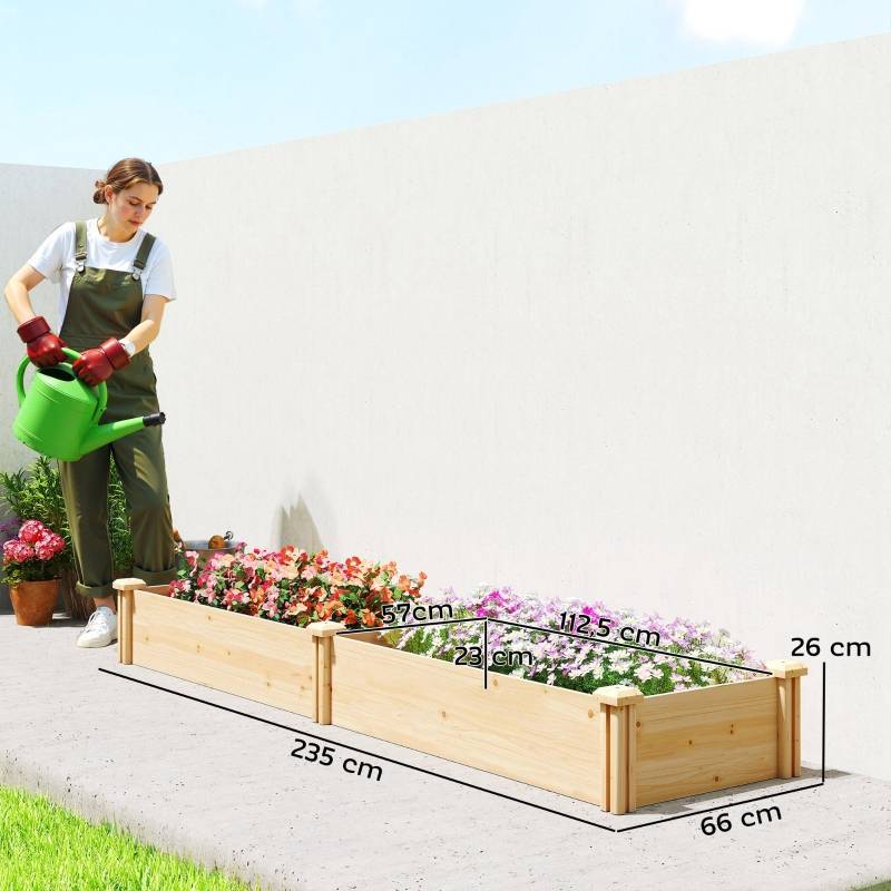Carré potager en bois massif pour jardin double zone 235x66x26cm naturel - ComfortXL Outdoor Living - Image 3