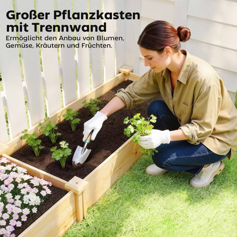 Carré potager en bois massif pour jardin double zone 235x66x26cm naturel - ComfortXL Outdoor Living - Image 4