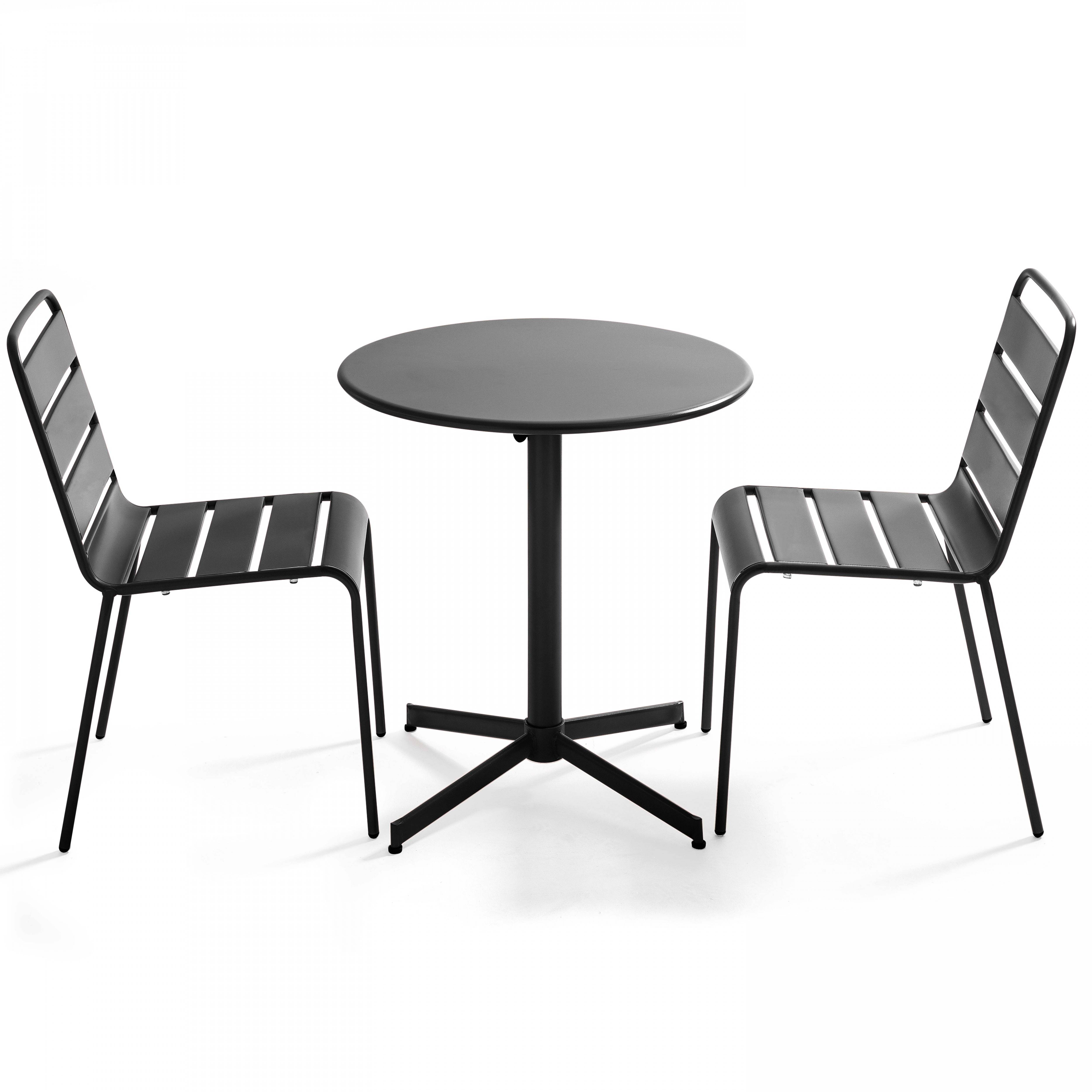 Oviala - Ensemble table de jardin ronde et 2 chaises métal gris Palavas - Oviala - Imagen 1
