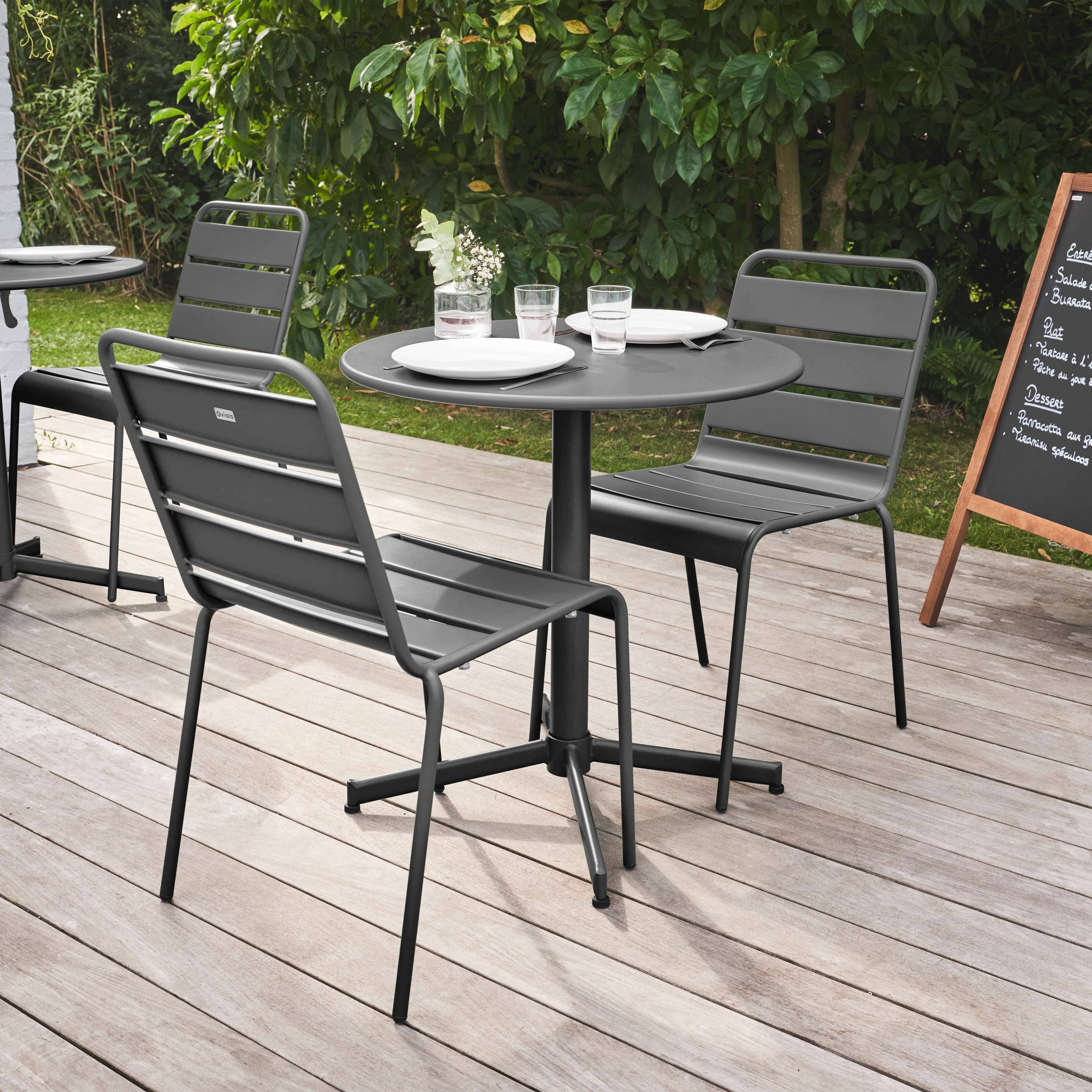 Oviala - Ensemble table de jardin ronde et 2 chaises métal gris Palavas - Oviala - Imagen 2