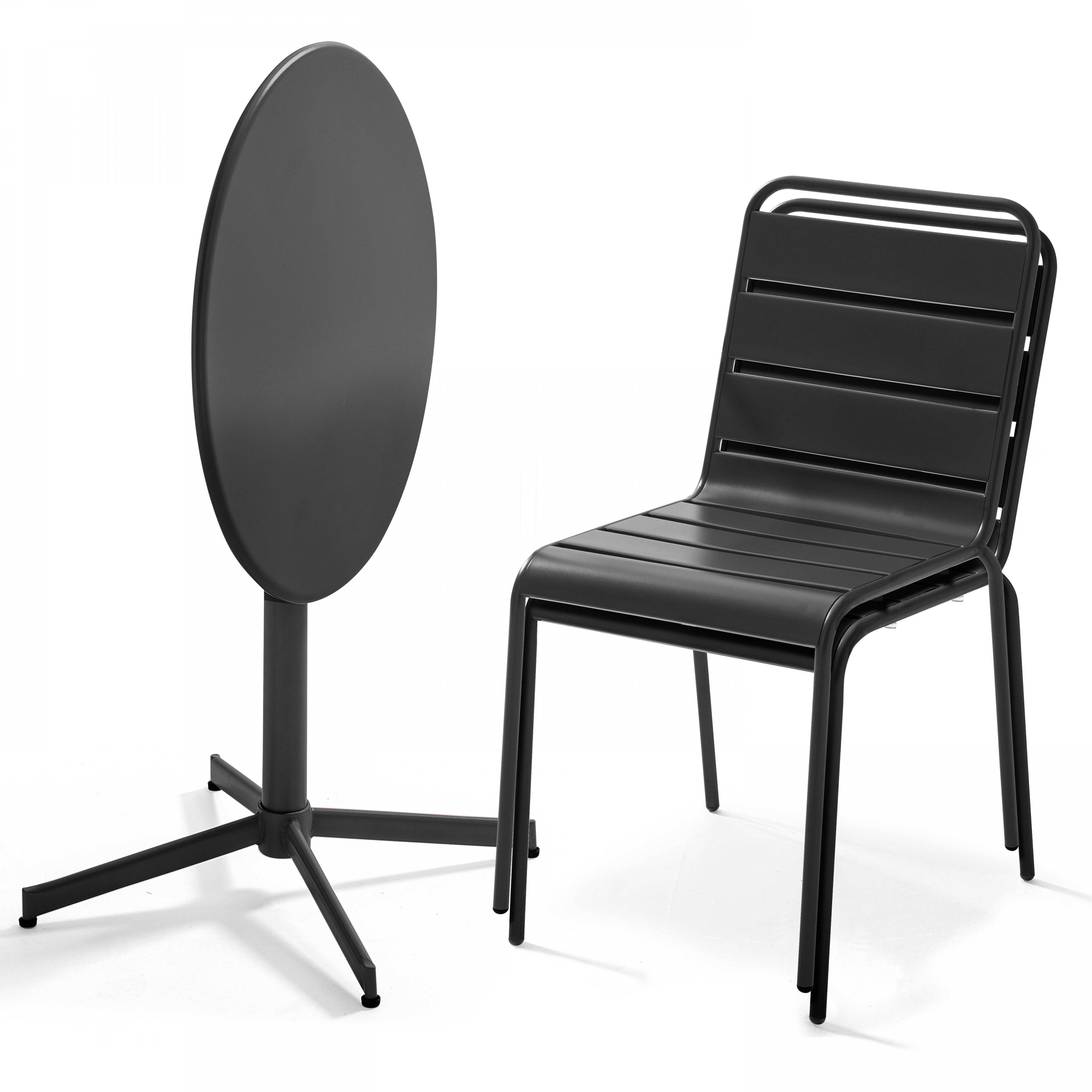 Oviala - Ensemble table de jardin ronde et 2 chaises métal gris Palavas - Oviala - Imagen 3