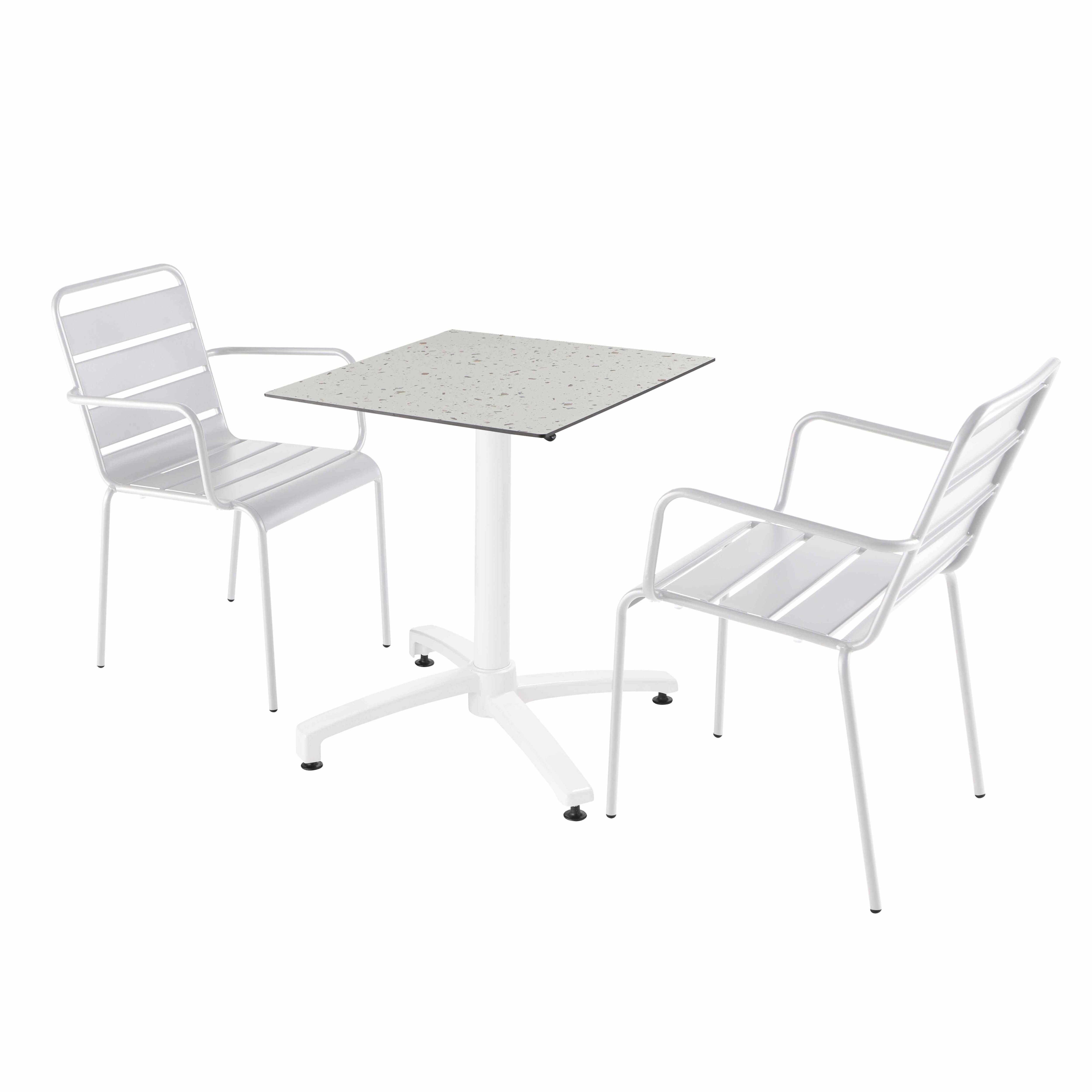 Oviala - Ensemble table terrasse terrazzo et 2 chaises blanc - Oviala - Imagen 1