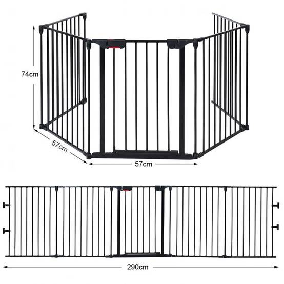 Helloshop26 - Barrière de sécurité pour enfant/animaux 290 x 74 cm 5 panneaux protection cheminée utilisation murale ou autoportante noir - Imagen 7
