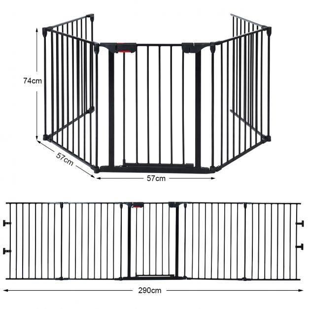 Helloshop26 - Barrière de sécurité pour enfant/animaux 290 x 74 cm 5 panneaux protection cheminée utilisation murale ou autoportante noir - Imagen 7