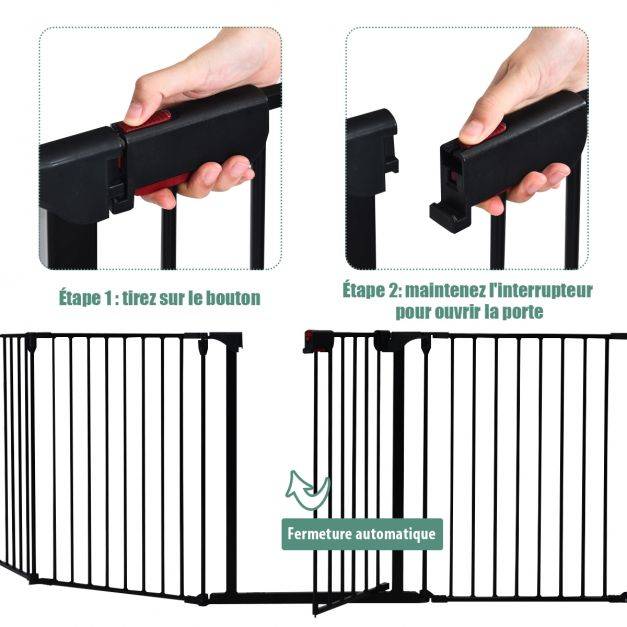 Helloshop26 - Barrière de sécurité pour enfant/animaux 290 x 74 cm 5 panneaux protection cheminée utilisation murale ou autoportante noir - Imagen 4