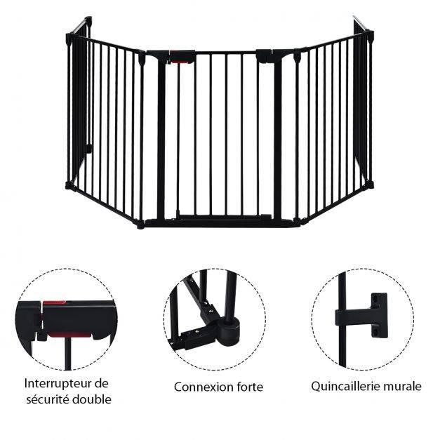 Helloshop26 - Barrière de sécurité pour enfant/animaux 290 x 74 cm 5 panneaux protection cheminée utilisation murale ou autoportante noir - Imagen 3