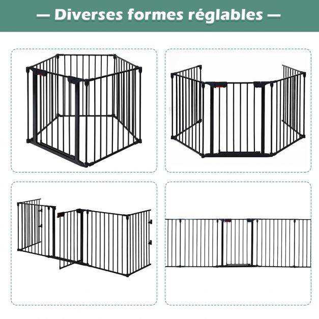 Helloshop26 - Barrière de sécurité pour enfant/animaux 290 x 74 cm 5 panneaux protection cheminée utilisation murale ou autoportante noir - Imagen 5