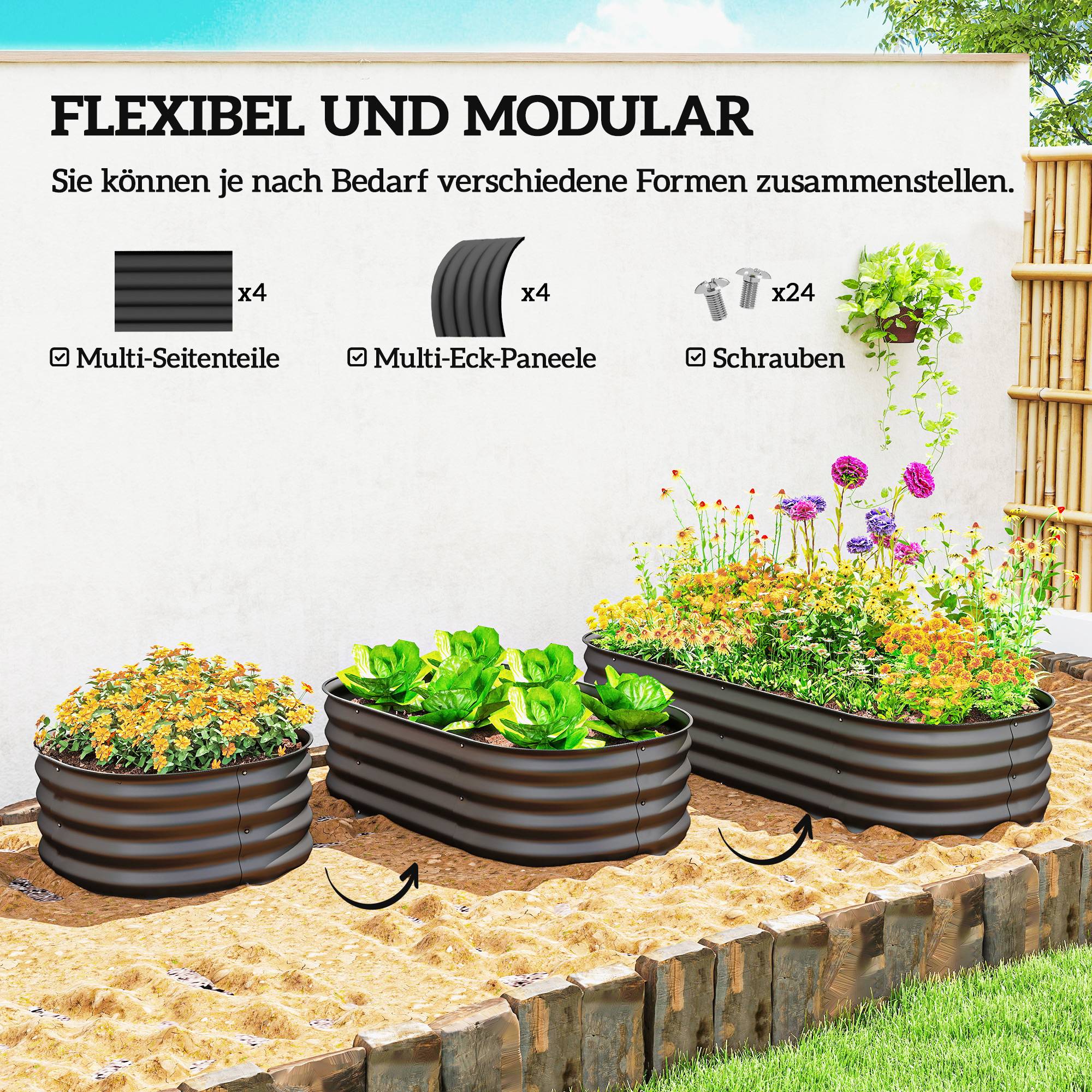PANGIVO - Carré potager acier galvanisé gris foncé 150 x 62 x 30 cm - PANGIVO - Image 6