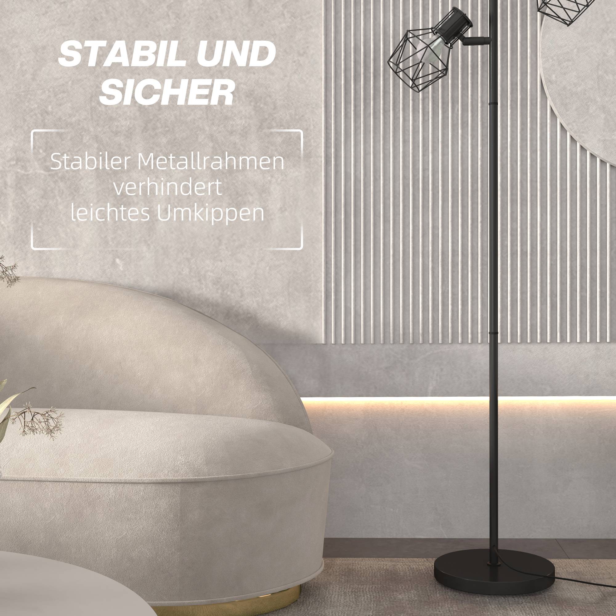 Lampadaire à 3 lumières avec éléments lumineux flexibles, structure en forme d'arbre, pour salon et chambre, métal, noir - Image 9