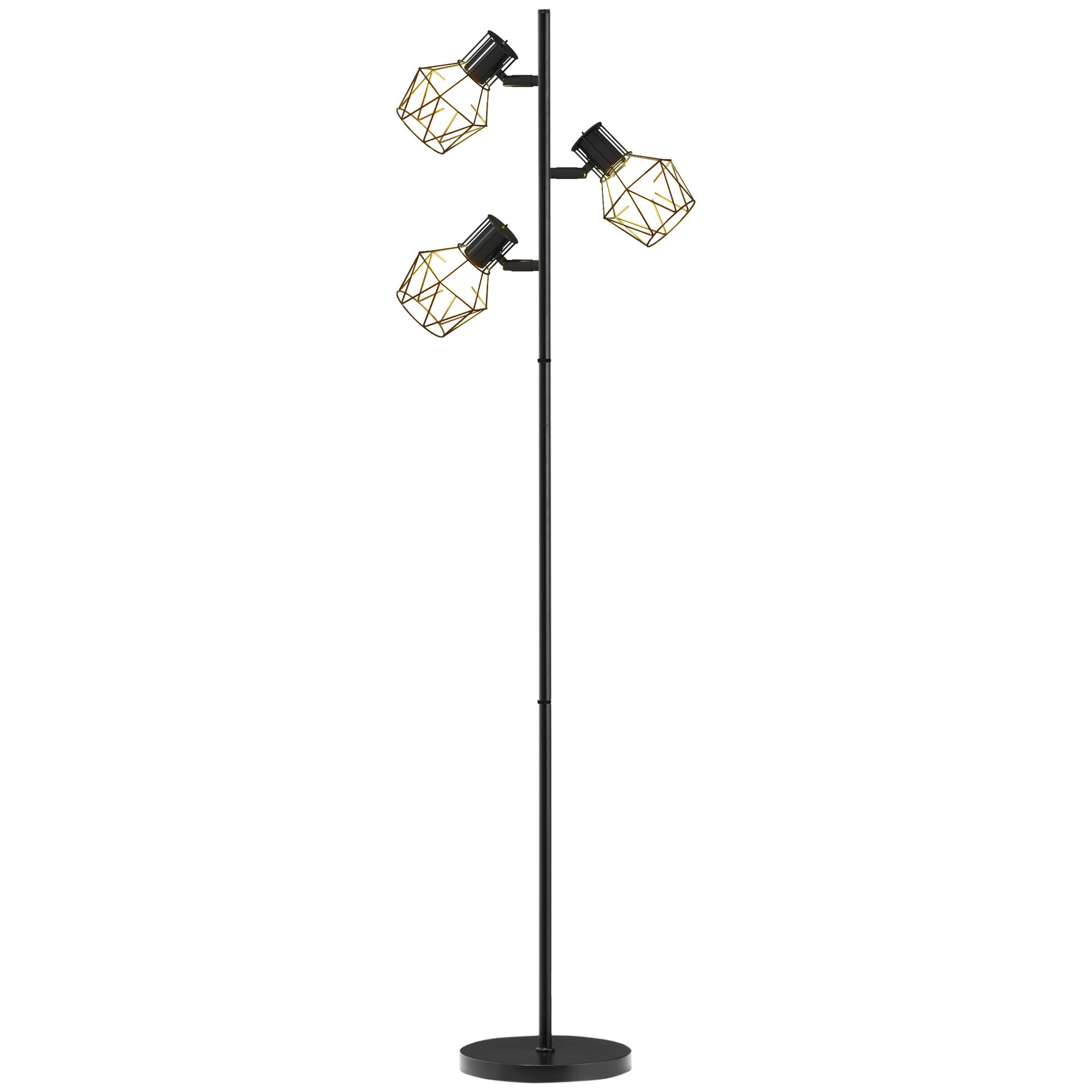 Lampadaire à 3 lumières avec éléments lumineux flexibles, structure en forme d'arbre, pour salon et chambre, métal, noir - Image 2