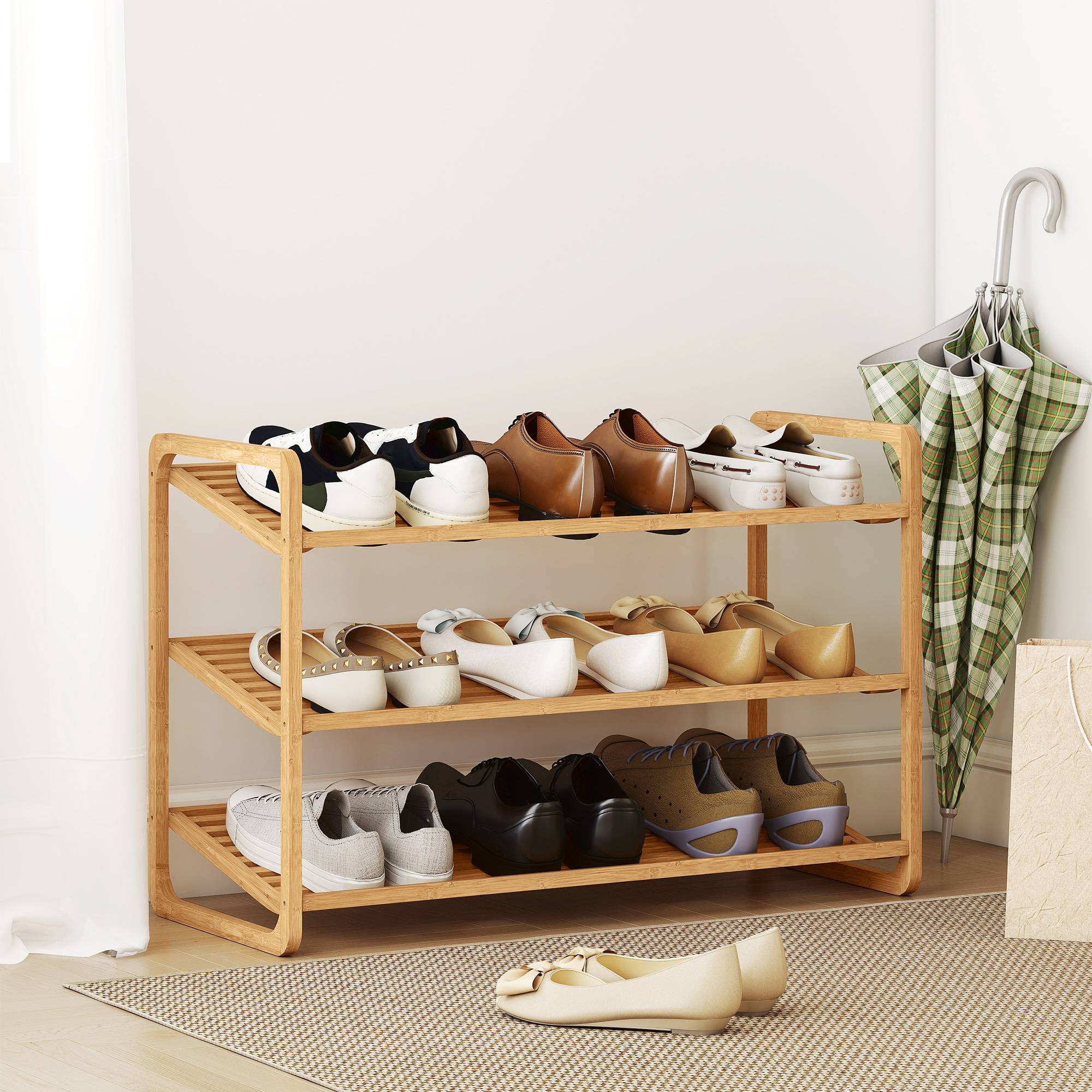 Étagère en bambou, range-chaussures, étagère d'entrée, modèle à 3 niveaux, capacité de charge 30 kg, bois - Image 3