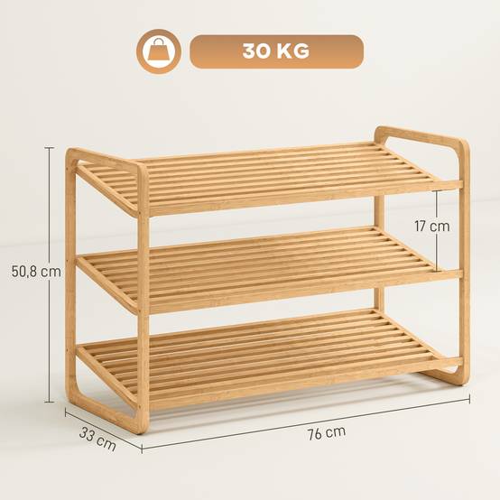 Étagère en bambou, range-chaussures, étagère d'entrée, modèle à 3 niveaux, capacité de charge 30 kg, bois - Image 5