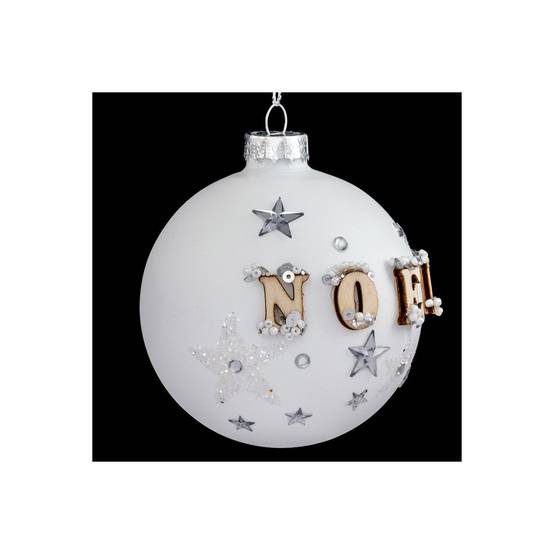 Boule de Noël en Verre "Hors Piste" 8cm Blanc Mat - Image 2