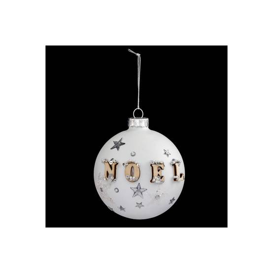 Boule de Noël en Verre "Hors Piste" 8cm Blanc Mat - Image 1