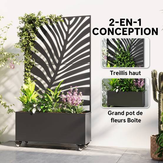ComfortXL - Jardinière Treillis Brise-vue Métal Balcon Terrasse Grande Surface 90x30x160 Noir - ComfortXL Outdoor Living - Image 6