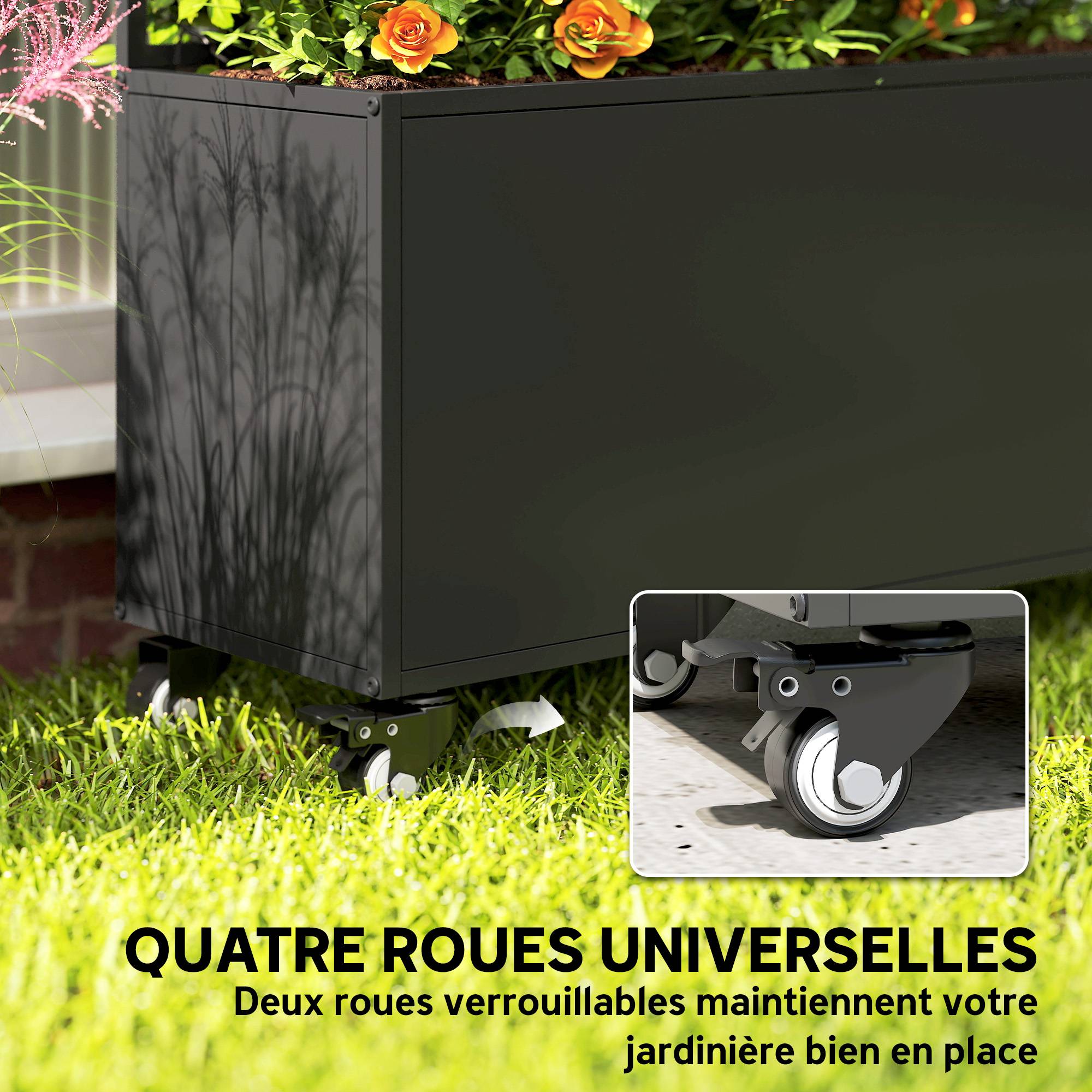ComfortXL - Jardinière Treillis Brise-vue Métal Balcon Terrasse Grande Surface 90x30x160 Noir - ComfortXL Outdoor Living - Image 8