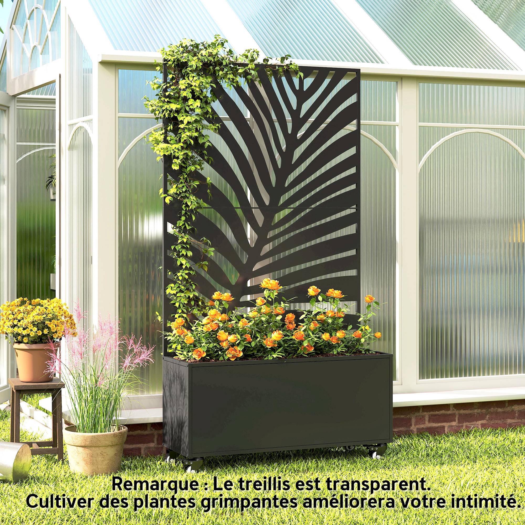ComfortXL - Jardinière Treillis Brise-vue Métal Balcon Terrasse Grande Surface 90x30x160 Noir - ComfortXL Outdoor Living - Image 10
