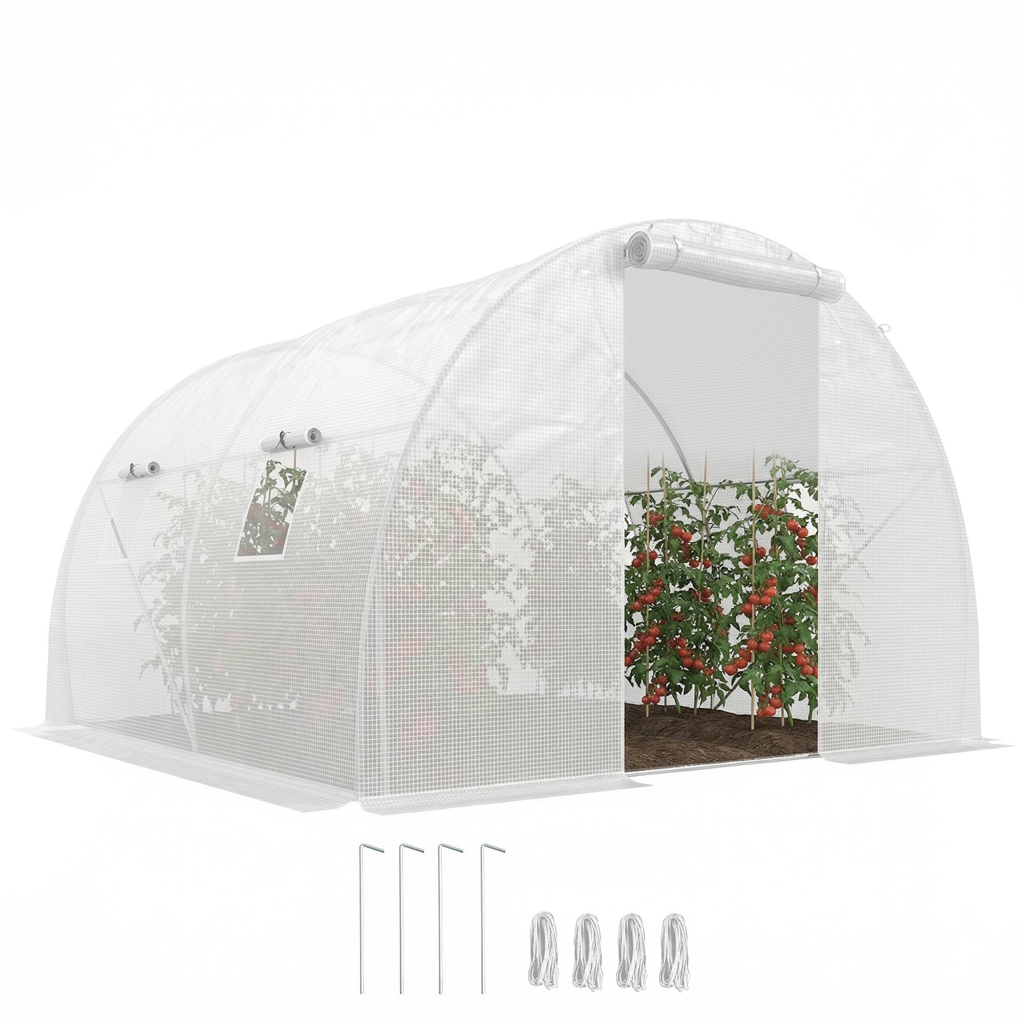Sans Marque - Serre jardin tunnel 9m² 4 fenêtres porte zip enroulable acier galvanisé PE 3x3x2 m blanc - Image 1