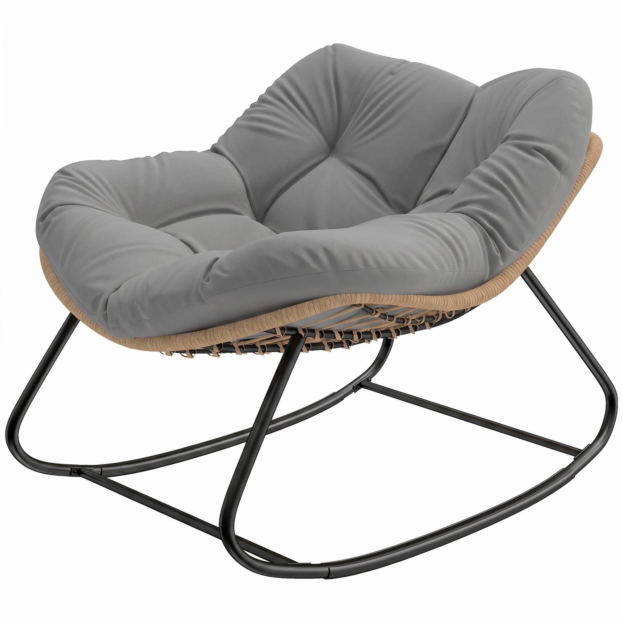 Fauteuil à Bascule Papasan Intérieur Extérieur, Chaise Ovale à Bascule Rembourrée pour Jardin, Patio, Gris - Image 2
