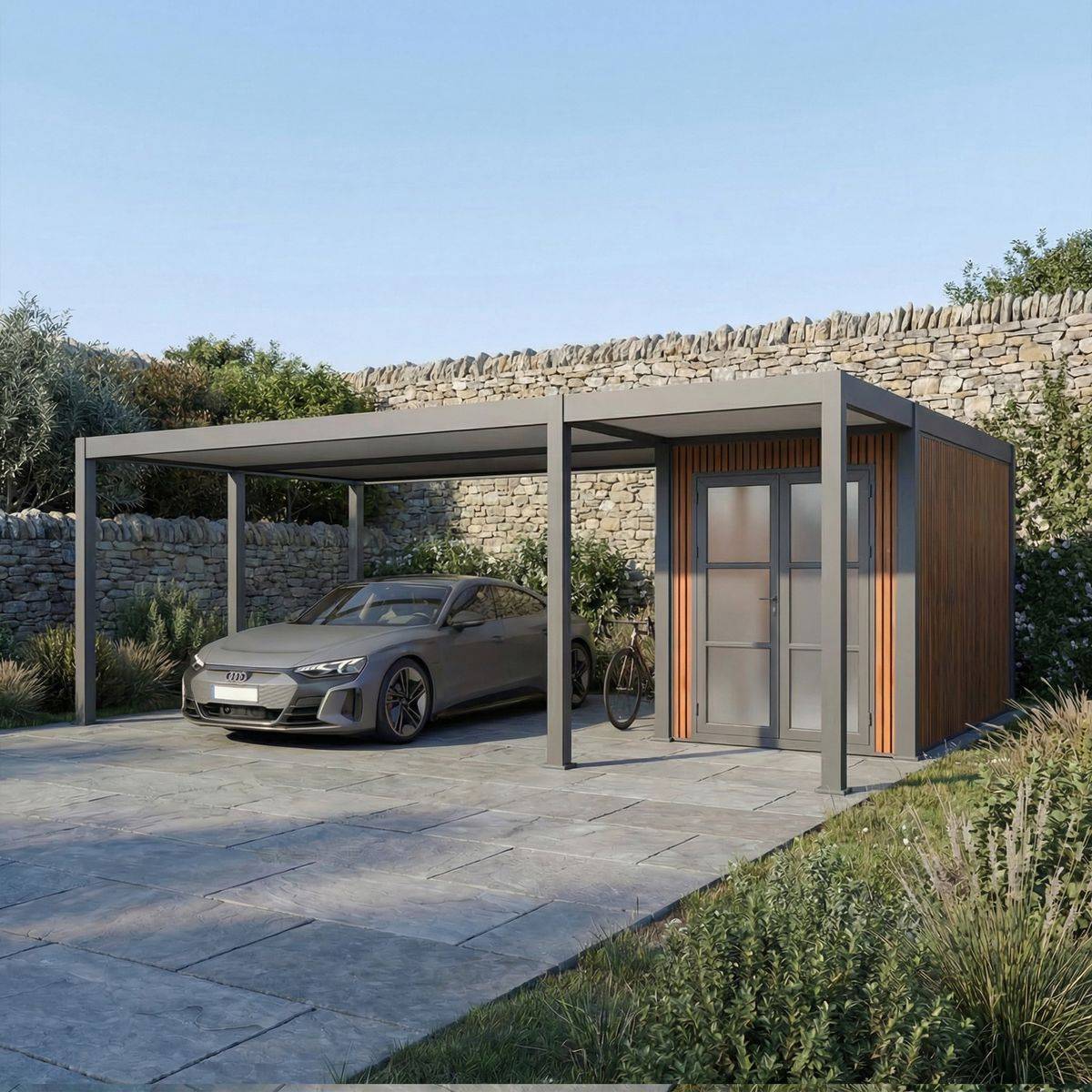 Direct Abris - Carport Aluminium 760 x 645 cm NEWARK - 43 m² - Hauteur : 255 - 2 Voitures - Abri Voiture Autoportant - Stockage - Image 1