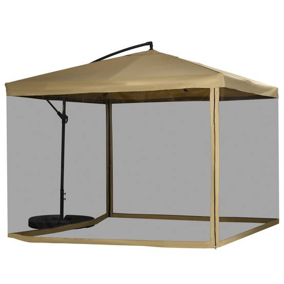 Parasol déporté acier terrasse jardin inclinable avec moustiquaire 296x296cm beige - ComfortXL Outdoor Living - Image 2