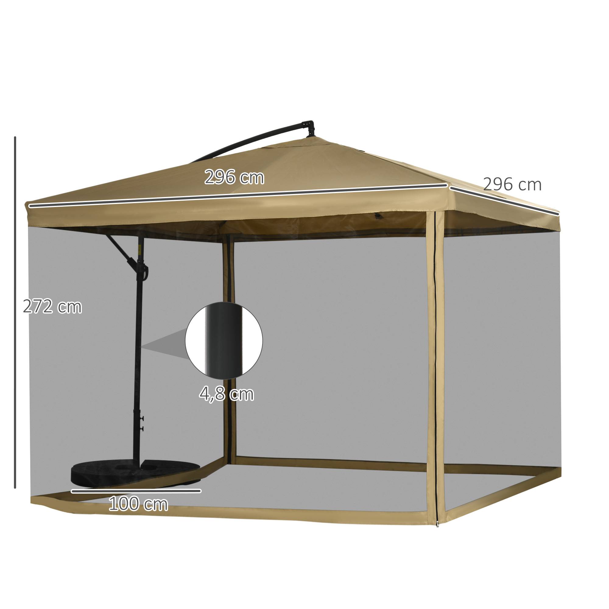 Parasol déporté acier terrasse jardin inclinable avec moustiquaire 296x296cm beige - ComfortXL Outdoor Living - Image 3
