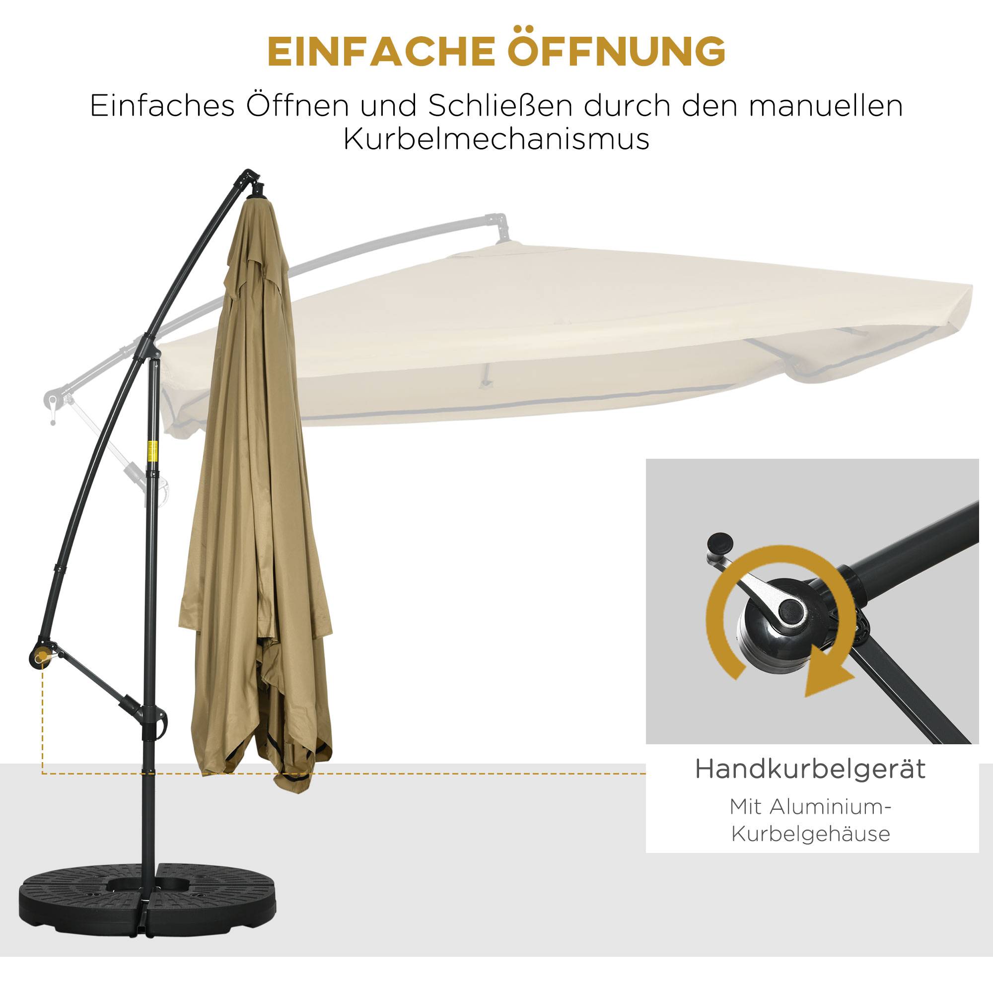 Parasol déporté acier terrasse jardin inclinable avec moustiquaire 296x296cm beige - ComfortXL Outdoor Living - Image 5