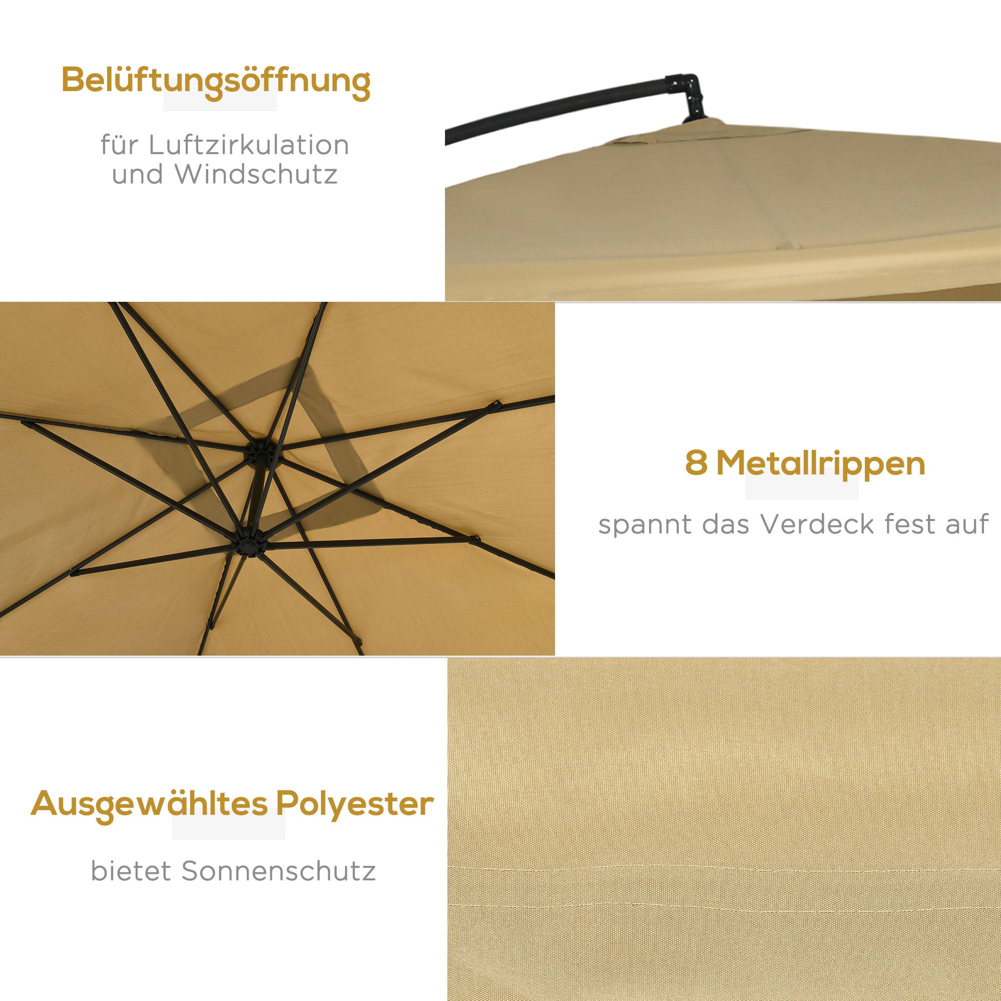 Parasol déporté acier terrasse jardin inclinable avec moustiquaire 296x296cm beige - ComfortXL Outdoor Living - Image 6