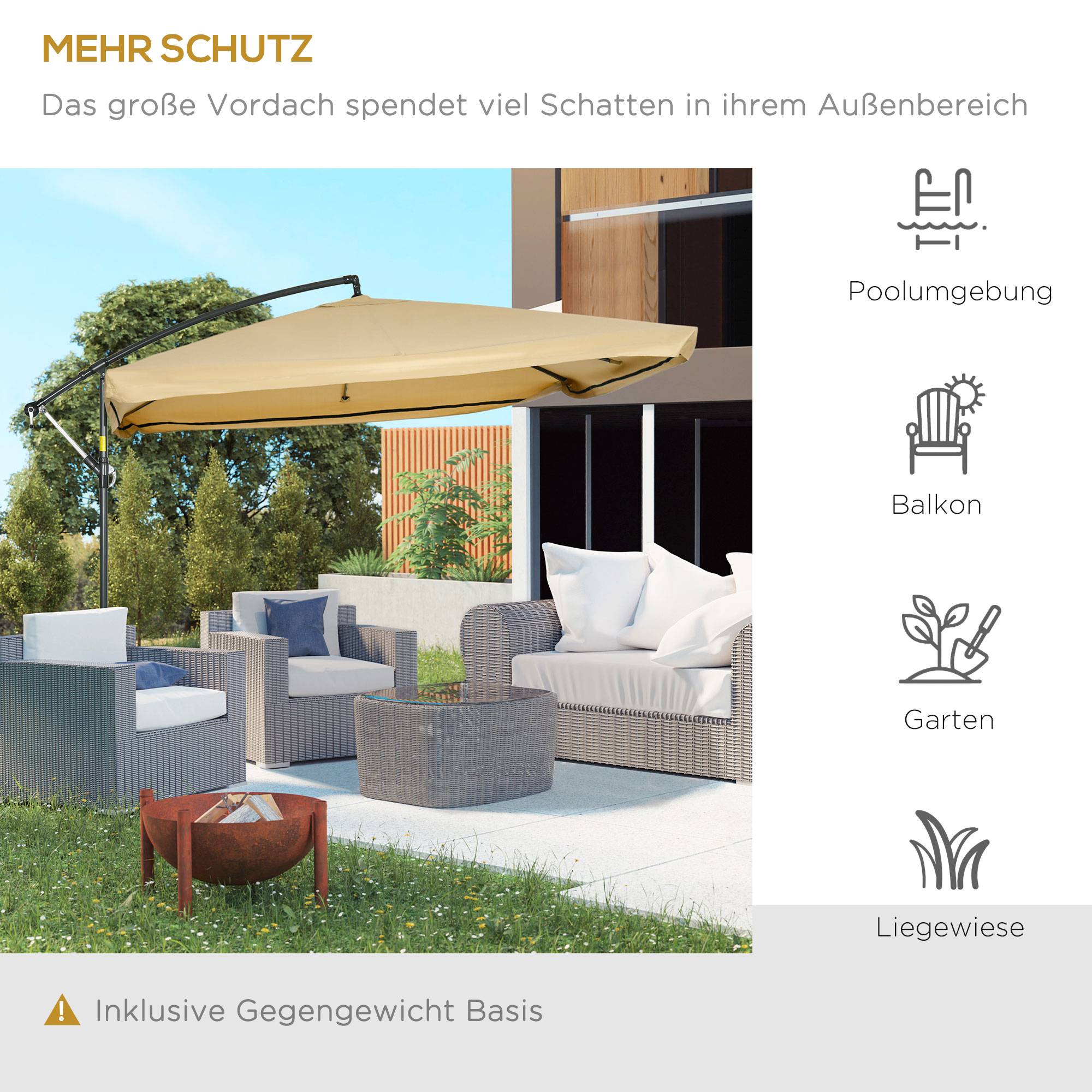 Parasol déporté acier terrasse jardin inclinable avec moustiquaire 296x296cm beige - ComfortXL Outdoor Living - Image 4