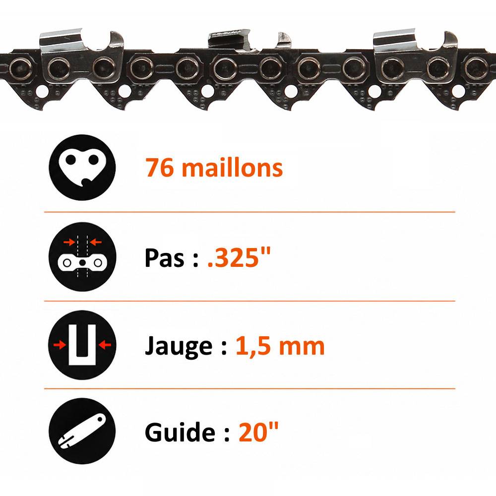 Gt Garden - Lot de 3 chaînes 76 maillons pour tronçonneuse - GT GARDEN - Imagen 2