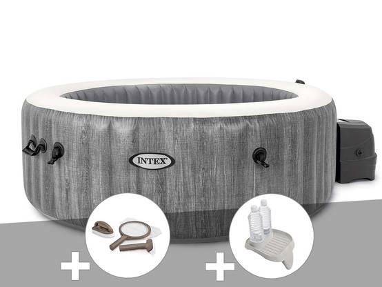 Kit spa gonflable Intex PureSpa Baltik rond Bulles 4 places + Kit d'entretien + Porte-verre