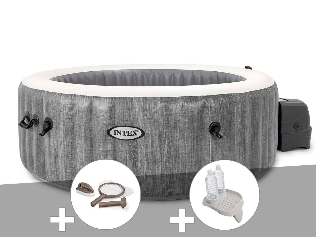 Kit spa gonflable Intex PureSpa Baltik rond Bulles 4 places + Kit d'entretien + Porte-verre