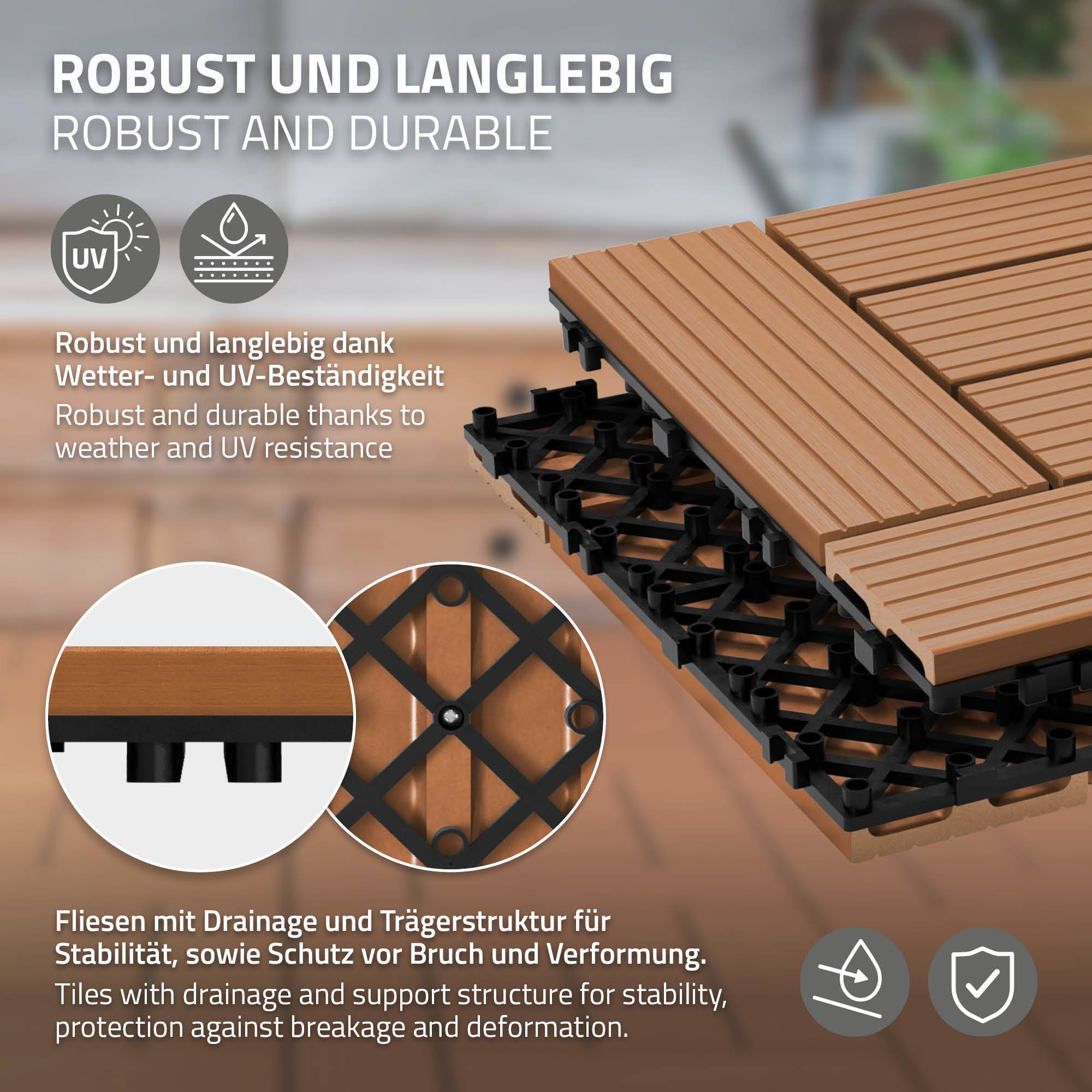 Ecd-Germany - Carreaux WPC de sol 30x30 cm 4m² mosaïque pour marron clair - Imagen 3
